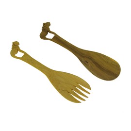 Hand Carved Wood Decorative Lion Handle Salad Server Set