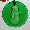 Green Snowman Handmade Up-Cycled Glass Bottle Bottom Sun Catcher Ornament