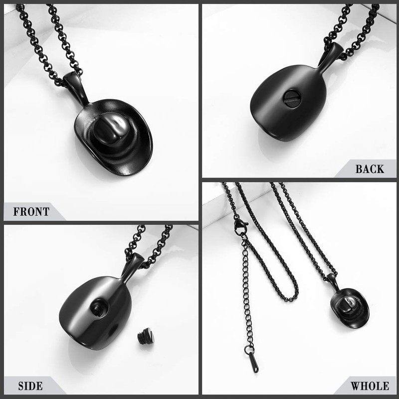 SS9721 Cowboy Hat Stainless Steel Cremation Urn Pendant Necklace Memorial