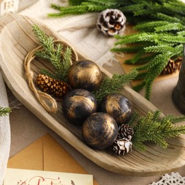 Amyhill Brown Christmas Ball Hanging Ornaments Antique Brass Plastic Christmas Ball Ornaments with Jute Rope Xmas Baubles Tree Decoration Vintage Shatterproof Decor for Home Indoor Holiday Party