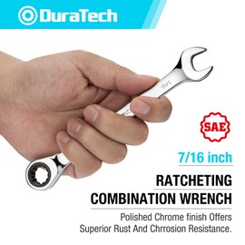 DURATECH 7/16" Ratcheting Combination Wrench, SAE, 72-Tooth, 12-Point, CR-V Constructed with Mirror Polish