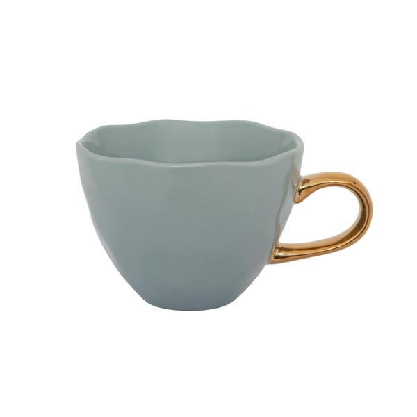 Urban Nature Culture Good Morning Stoneware Porcelain Ceramic Cup with Gold Finished Metallic Handle & Asymmetric Rim - Hand Painted with Soft Organic Touch (Cappucino/Tea - 350 ml, Slate)