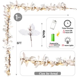 Syhood Christmas Berry String Garland 6ft Christmas Lighted Berry Holly Leaves Garland Indoor Artificial Garland Fall Christmas Decor Light Garland for Holiday Fireplace Mantel (White,1 Pcs)