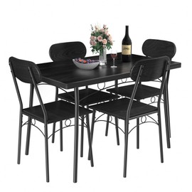 VECELO Dining Table Set for 4, 5 Piece Dinette with Chairs for Kitchen, Breakfast Nook and Small Space, Black