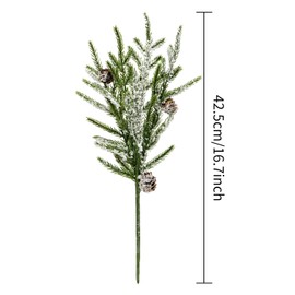 Norfolk Pine Branches with Pine Cone 17" Christmas Greenery Norfolk Pine Stems with Pinecones Fake Pine Sprigs for Xmas Tree Filler Picks DIY Garland Wreath and Home Garden Decorations (8, Snow)