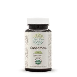 HerbEra Cardamom 60 Capsules, 500 mg, USDA Organic Cardamom (Elettaria cardamomum) Dried Pod (60 Capsules)