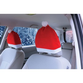 2 Pack Set Santa Hat Car Seat Headrest Covers as Cute Car Decor Interior Vehicle Accessories -Car Christmas Decorations for Car - Functional Car Decorations Christmas Design Fits Most Vehicle Headrest