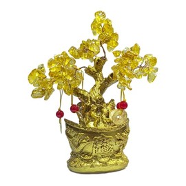 Home Genie Feng Shui Crystal Money Tree with Golden Base | Citrine Gemstone Tree for Harmony & Positive Energy | Home & Office Décor