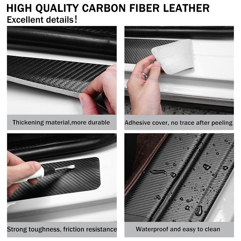 YOSRTER Leather Door Sill Protector Stickers, Carbon Fiber Texture, Universal