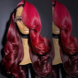 GIANNAY Burgundy Lace Front Wigs Red Body Wave Lace Wig Pre-plucked Hairline Wigs for Women