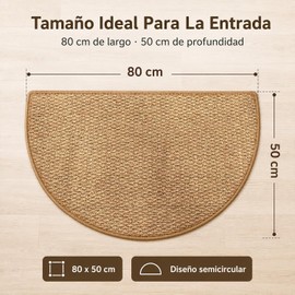 Tapete para Entrada De Casa Semicircular 80 x 50 cm, Tapete Entrada Antideslizante, Superficie Tejida De Bucle, Atrapa Polvo y Suciedad, para Puerta, Pasillo y Sala, Color Camel