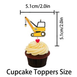 Vehicles Glitter Cupcake Topper for Engineering Construction Theme Party Favors Decorations Men Women Kids Happy Birthday Party Decor Supplies set 18pcs