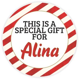 This is a Gift for Alina - 100 Pack Circle Stickers 3 Inch - Candy Cane Merry Christmas Gift Tag Present Tree Holiday Custom Name Santa Claus