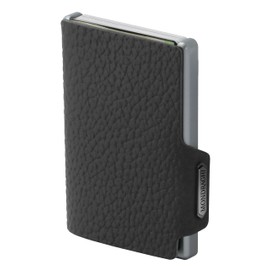 Mondraghi® Mini Wallet. Ultralight Wallet with Grain Leather. Small Wallet with RFID Protection Chip - Card Holder with Alloy Frame | ONE Black, black, Minimal