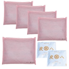 Charanhacha Medium Bag, 0.8 gal (3 L) Bag, 5 Bags + 2 Smart Pouches, Sakura Colors, Izumo Carbon, Izumoya Charbacha, Pink, Dehumidifier, Desiccant, Deodorizer, Large Bag, Deodorizer, Deodorizer, Entryway, Moisture Remover