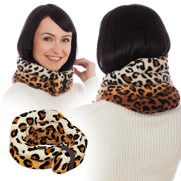 SunnyBay Microwave Heating Pad, Microwavable Cold or Heated Neck and Shoulder Wrap, Moist and Weighted Hands-free Beanbag Pack with Wide Neck Coverage, FSA HSA Approved, 26 Inches Long-Length, Leopard
