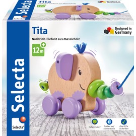 Selecta 52101 Tita Pull Along Elephant Wooden Push and Pull Toy 14 cm