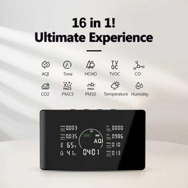 Zrvek 16 in 1 Air Quality Monitor Indoor 9 AQI Detector& 7 AQI Alerts with Portable Sensors for HCHO, TVOC, CO2, PM2.5, PM10, Temperature & Humidity, Formaldehyde,CO2 Detector,Suitable for Home,Black