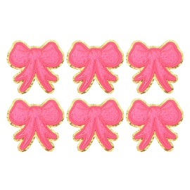 PATIKIL Bow Patches, 6 Pcs Chenille Iron on Patch Bow Embroidered Patch Sew on Patch Gold Edges for DIY Hat Jacket Clothing Bags DIY Decoration, Rose Red, 2.5" x 2.4"