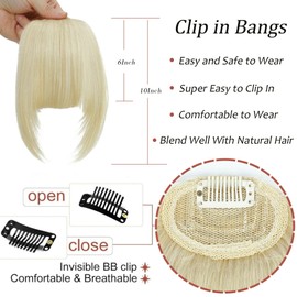 Clip In Bangs Human Hair Bangs French Bangs Clip On Bangs For Women 613 blonde Bangs Hair Clip Fake Bangs Clip In Bangs Real Human Hair Thick Bangs Hair Bangs Clip In(French Bangs,613 blonde)