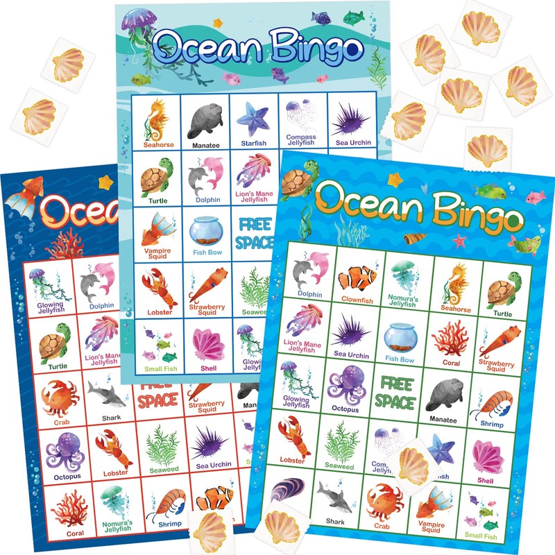 FANCY LAND Ocean Bingo Game 24 Players for Kids Under
