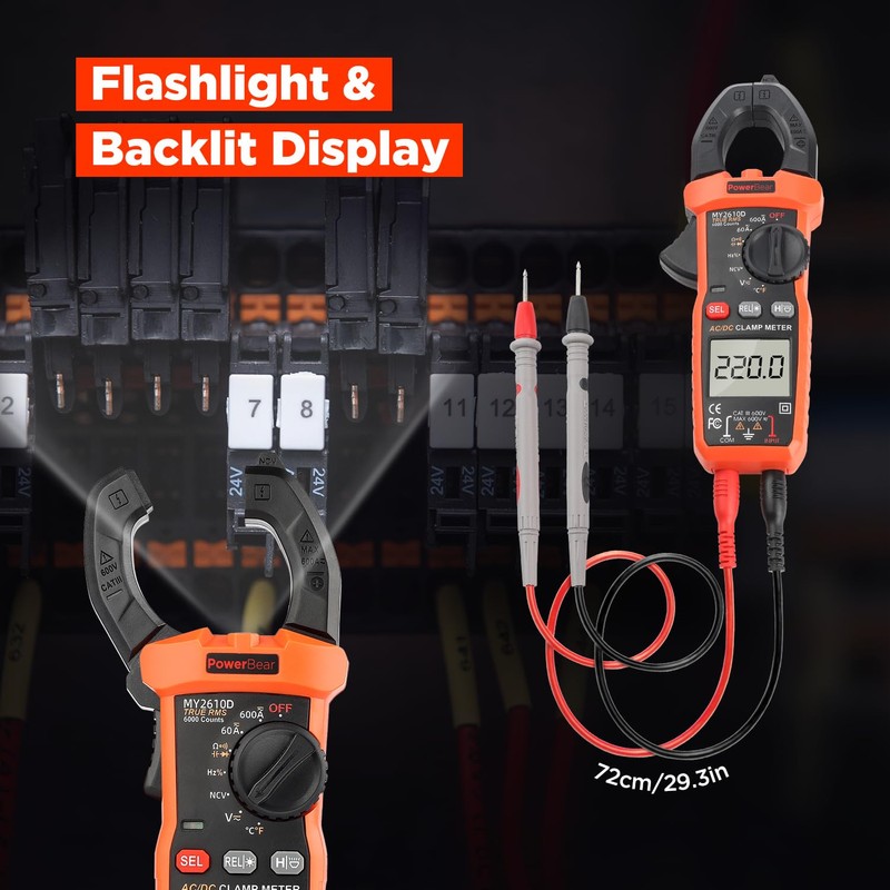 PowerBear Digital Clamp Meter Multimeter 6000 Counts for AC/DC Current