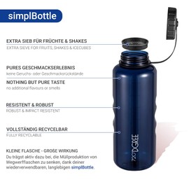 720°DGREE simplBottle Water Bottle - 500 ml, 1000 ml, 1500 ml - Perfect Wide Neck Sports Bottle, Leakproof, BPA-Free, blue, 1500ml