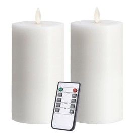 Jolnyus 3"x6" White Flameless Candles Set of 2 Flickering LED Candles Battery Operated with Remote Control Timers for Concert Fireplace Livingroom Party Dimmable Pillar Candles Flat top