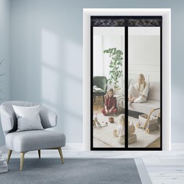 Strong Magnetic Screen Doors, Mosquito Nets, No Drilling, Quick Close, Full Frame Loop and Hook, No Slightest Gap Curtain, Pet Entry Friendly (Pure Black-110×200CM)