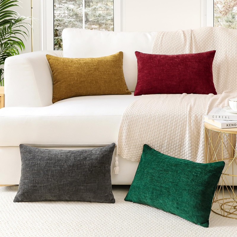 JOTOM Chenille Cushion Covers 40x60 cm Soft Red Decorative Throw