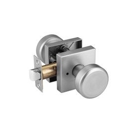 STARPY Brushed Nickel Door Knobs with Square Rosette, Interior Door Handles for Bath & Bed, Heavy Duty Door Knob with Lock