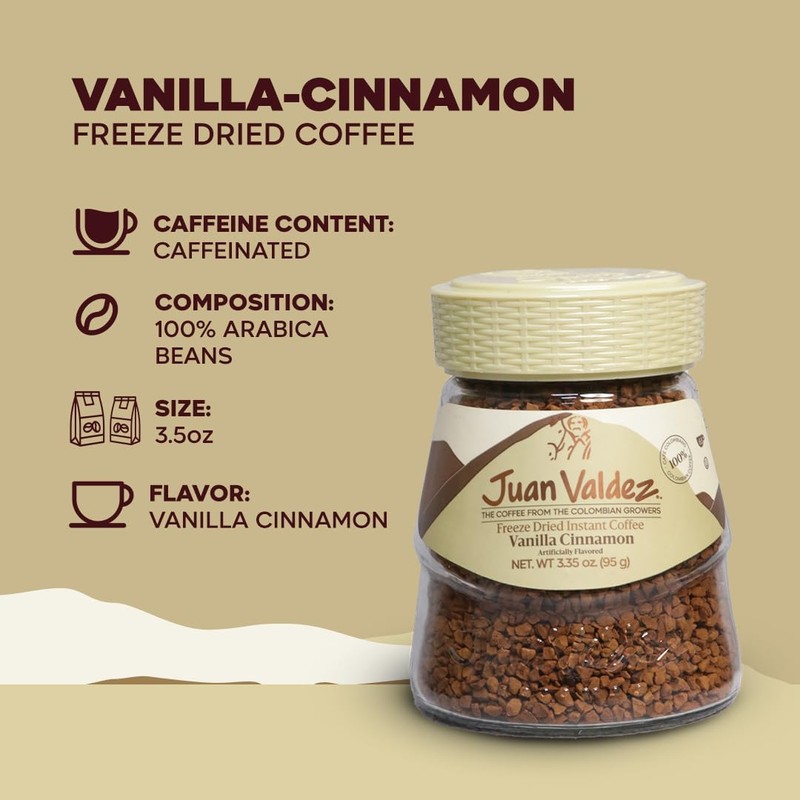Juan Valdez Vanilla-Cinnamon Flavor Freeze Dried Coffee 3.35 OZ -