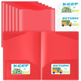 Henoyso 24 Set Parent Teacher Communication Folder with Clear Front Pocket Take Home Heavy Duty 2 Pocket Homework Folder for Student with School and Home Stickers, 12 x 9.45 Inch(Red)