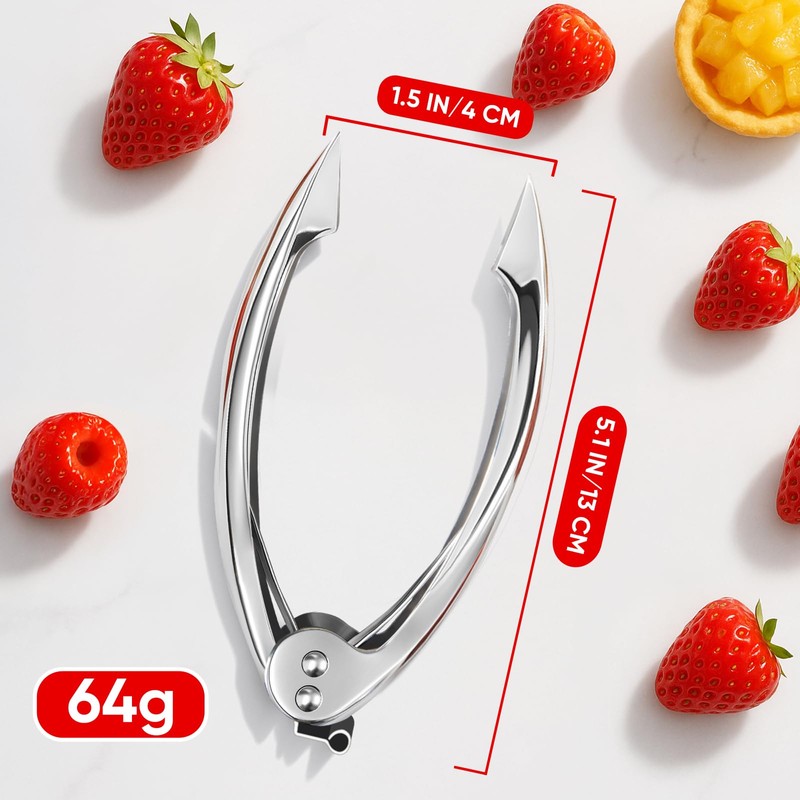 Strawberry Huller, 304 Food-Grade Stainless Steel Stem Remover with Safety