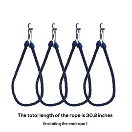 SLIFEOW Rope Curtain Tiebacks, Curtain Tie Backs for Curtains Holdbacks with 4 Metal Screw Hooks, No Drilling or Wall Mount 2 Ways for Indoor and Outdoor Curtain Drape Tieback (4, Navy)