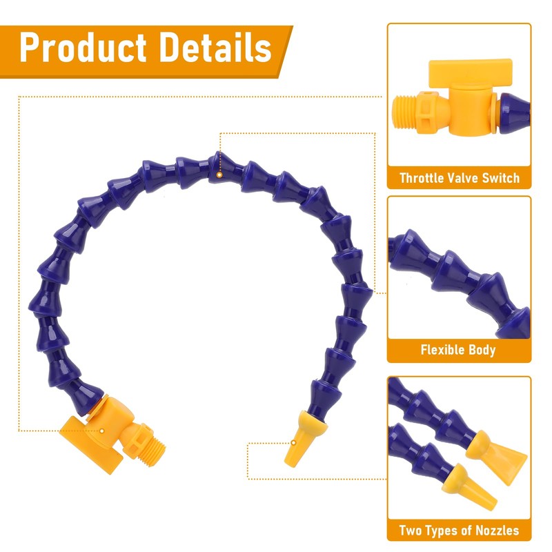 Flexible Coolant Hose, 6pcs Round Nozzle 1/4inch PT Plastic Flexible