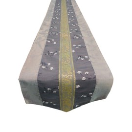 By Soljo Table Runner 150cm/200cm/250cm x 32cm Linen Thai Silk Elegant Precious Elephant Design TC0039-TC0048 Grey 150cm x 32cm