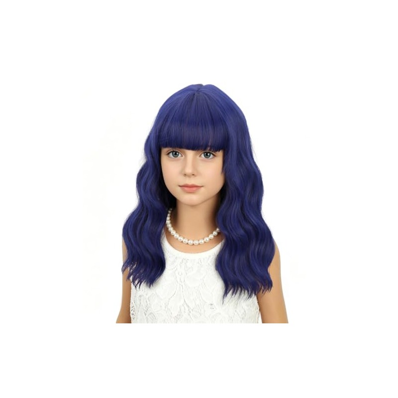Navy Blue Wig Short Curly Synthetic Wig with Bangs for