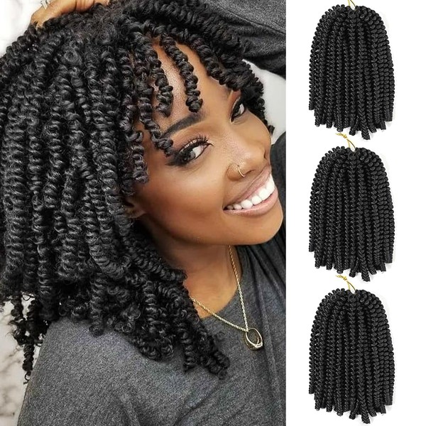 TAOYEMY Spring Twist Crochet Hair 8 Inch Afro Crochet Braids Hair Bomb Twist Crochet Braiding Hair Synthetic Fluffy Twist Hair Extensions for Women (8 Inches, 1B)