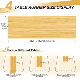 HNPSTBNO 4 Pack Gold Cheesecloth Table Runner 12FT, Gauze Table Runner Semi-Sheer 35 * 142 inch Boho or Rustic Table Decoration, Romatic Wedding Table Runner or Arch Draping for Bridal Shower Banquet