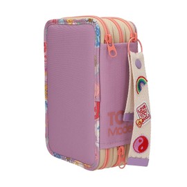 Depesche 13283 TOPModel Girl Power - Filled 3-Compartment Pencil Case in Purple, with Model Motif and Colourful Batches, Pencil Case with Colouring Pencils, Scissors, Ruler and much more