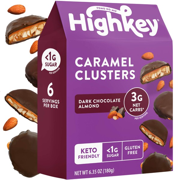 HighKey Keto Snacks - Low Sugar, Low Carb Candy - Gluten Free Healthy Desserts - Paleo & Diabetic Candy Turtle - Chocolate Caramel Clusters Individually Wrapped Truffle - Dark Chocolate Almond
