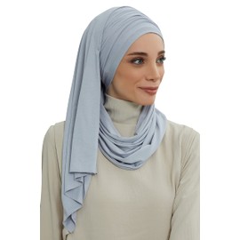 Aisha's Design Instant Hijab Scarves for Women, 95% Cotton Pretied Bonnet Turban & Jersey Shawl Head Wrap, Light Grey