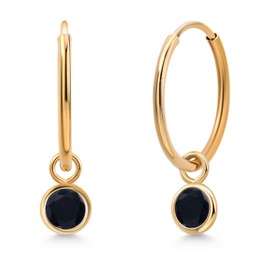 Gem Stone King 14K Yellow Gold Gemstone Birthstone Endless Huggie Earrings For Women | Small Hoop Drop Dangle Earrings for Women | 20MM Length | Round 4MM