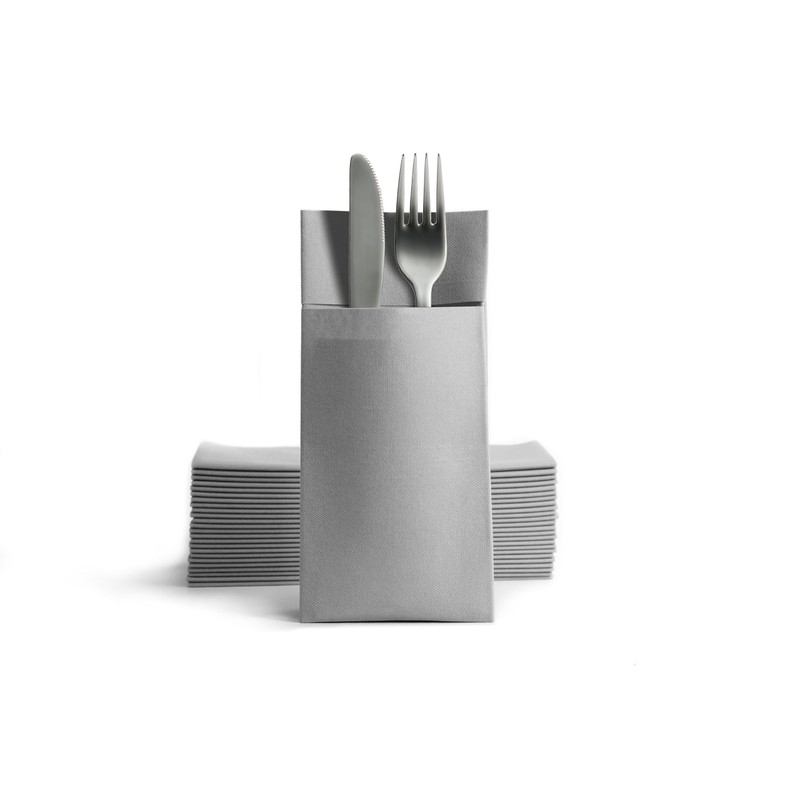 Airlaid napkins with cutlery pocket, ready-folded, grey, 40 x 40