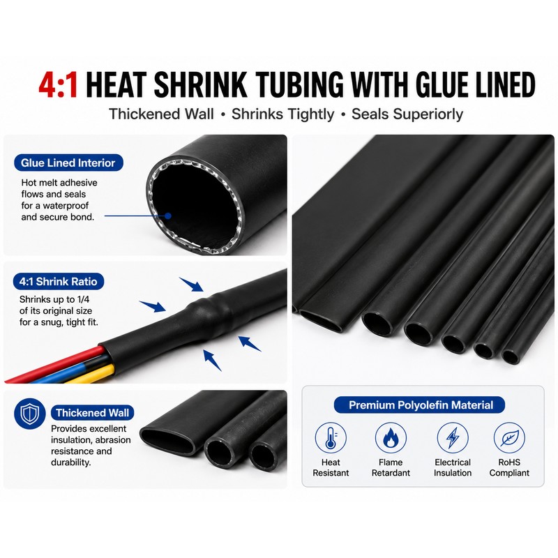10 Meters 4:1 Heat Shrink Tube with Glue Polyolefin Shrinking