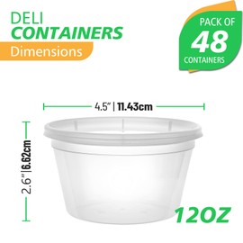 Epecnic Food Storage Containers, 12 oz BPA-Free PP Plastic Deli Containers with Lids, Leakproof, Freezer & Microwave Safe, Stackable for Meal Prep (48 Pack)​