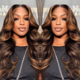 Renewgirl Human Hair Bundles Ombre Loose Deep Wave Bundles with HD Lace Closure Human Hair 12 14 16+12inch 1B/30 Two Tone Brown Colored Sew in Quick Weave Bundles