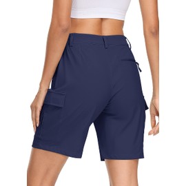 MAGCOMSEN Womens Golf Shorts 7 Inch Inseam Hiking Cargo Navy Shorts Waterproof Quick Dry Athletic Shorts Zipper Pockets L