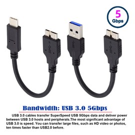 cablecc 2pcs/Set USB 3.1 USB-C Type-C to Micro 3.0 and USB 3.0 Type-A Male to Micro 3.0 B Male Disk SSD Data Cable 15cm